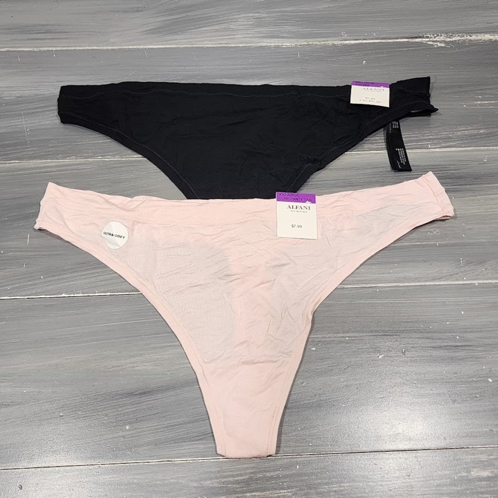 Alfani Intimates Thong Panties Underwear XXLarge Classic Black Pink 2‎ Pair